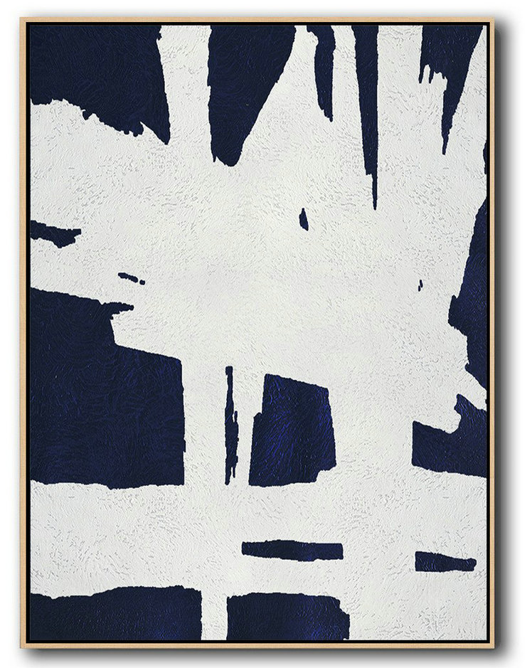 Handmade Painting Large Abstract Art,Buy Hand Painted Navy Blue Abstract Painting Online,Big Art Canvas #W7C3